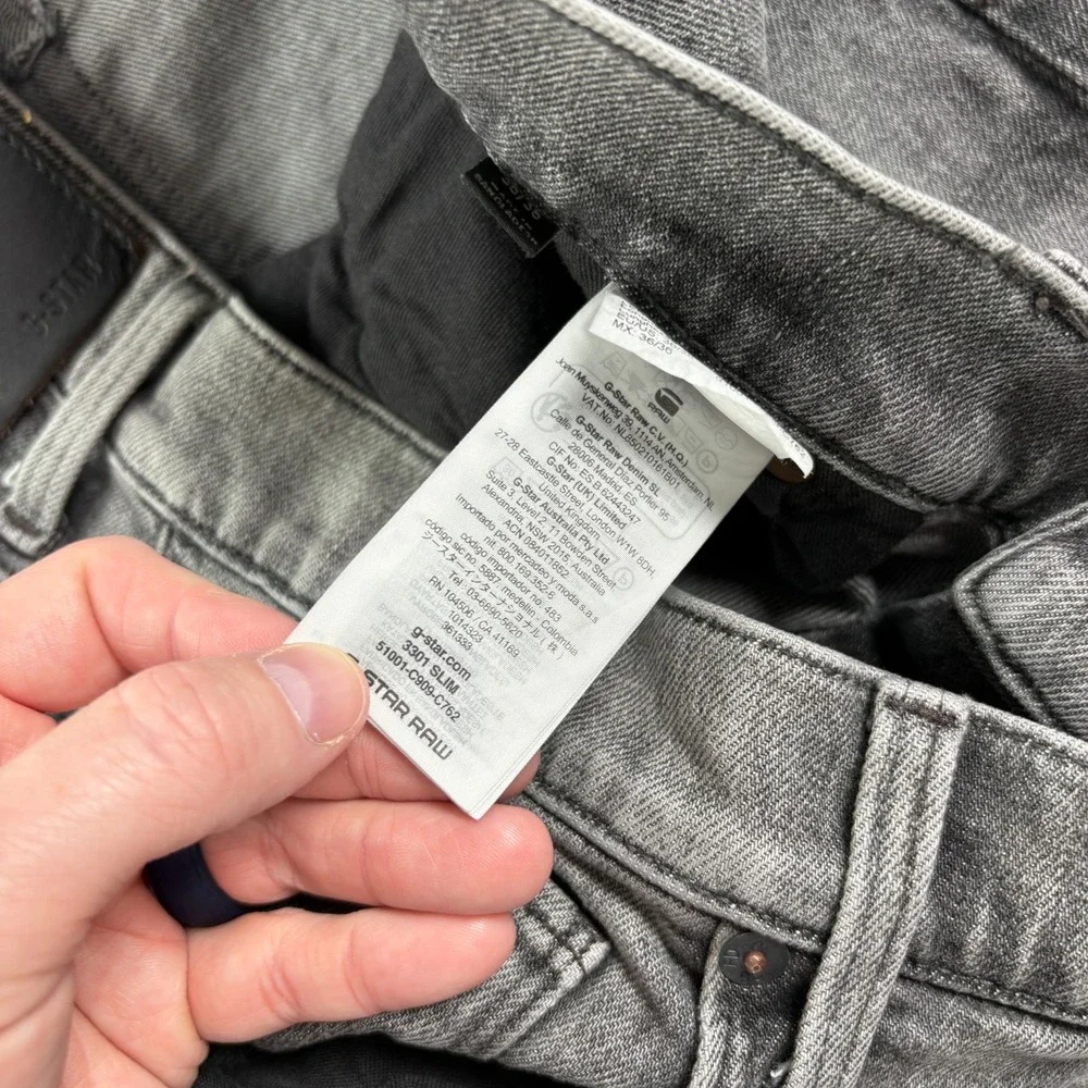 G Star Raw Jeans Mens 36x36 Gray 3301 Slim Tapered Denim Button Fly